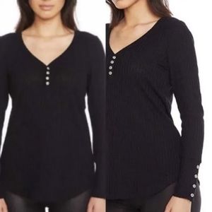 CHASER | Henley Waffle Knit Thermal Black Top. Size: Small.